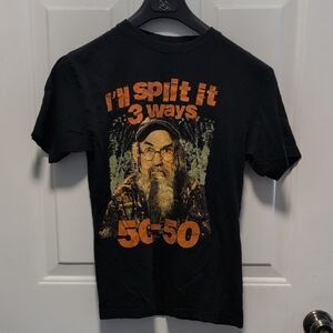 Vintage Black Graphic Men's T-Shirt with Orange Accents